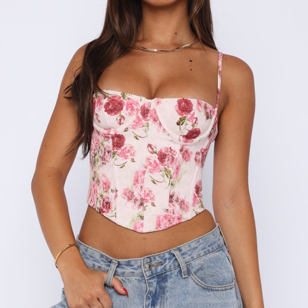 White Fox Boutique Pink Floral Bustier Tank Top - Picture 3 of 7